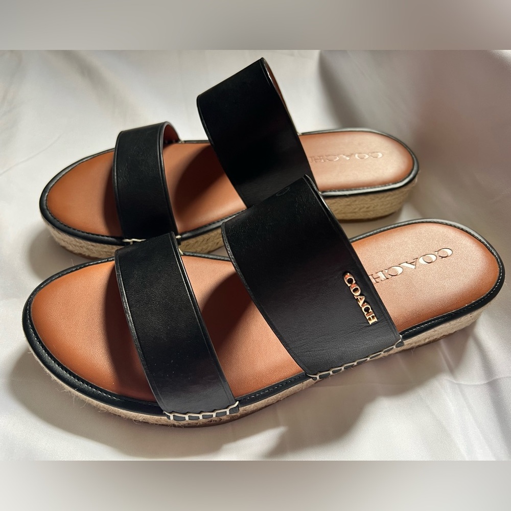 Coach Franca Espadrille Slip On Sandals Black Leather sz8.5
